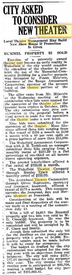 Wakefield Theatre - Bid For New Theater In Town Jul 3 1937 (newer photo)